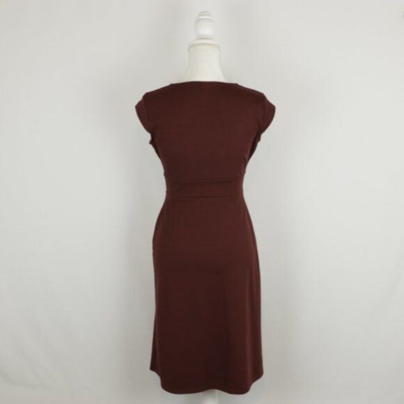 REI Women's Extra Small Burgundy V-Neck Cap Sleeve Knit Knee Length Dress - Picture 3 of 7